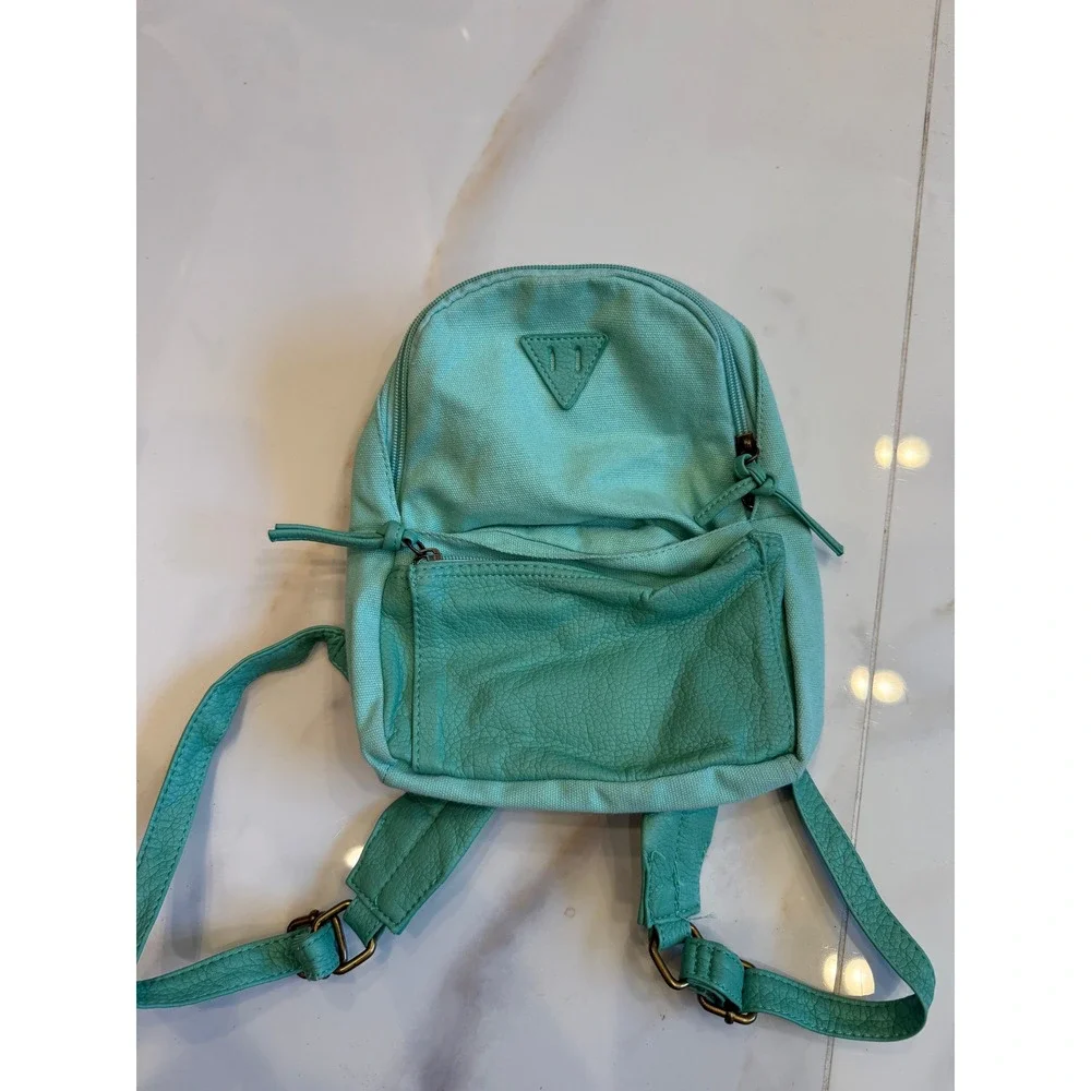 Guess Mint Green Canvas and Faux Leather Mini Backpack Bag